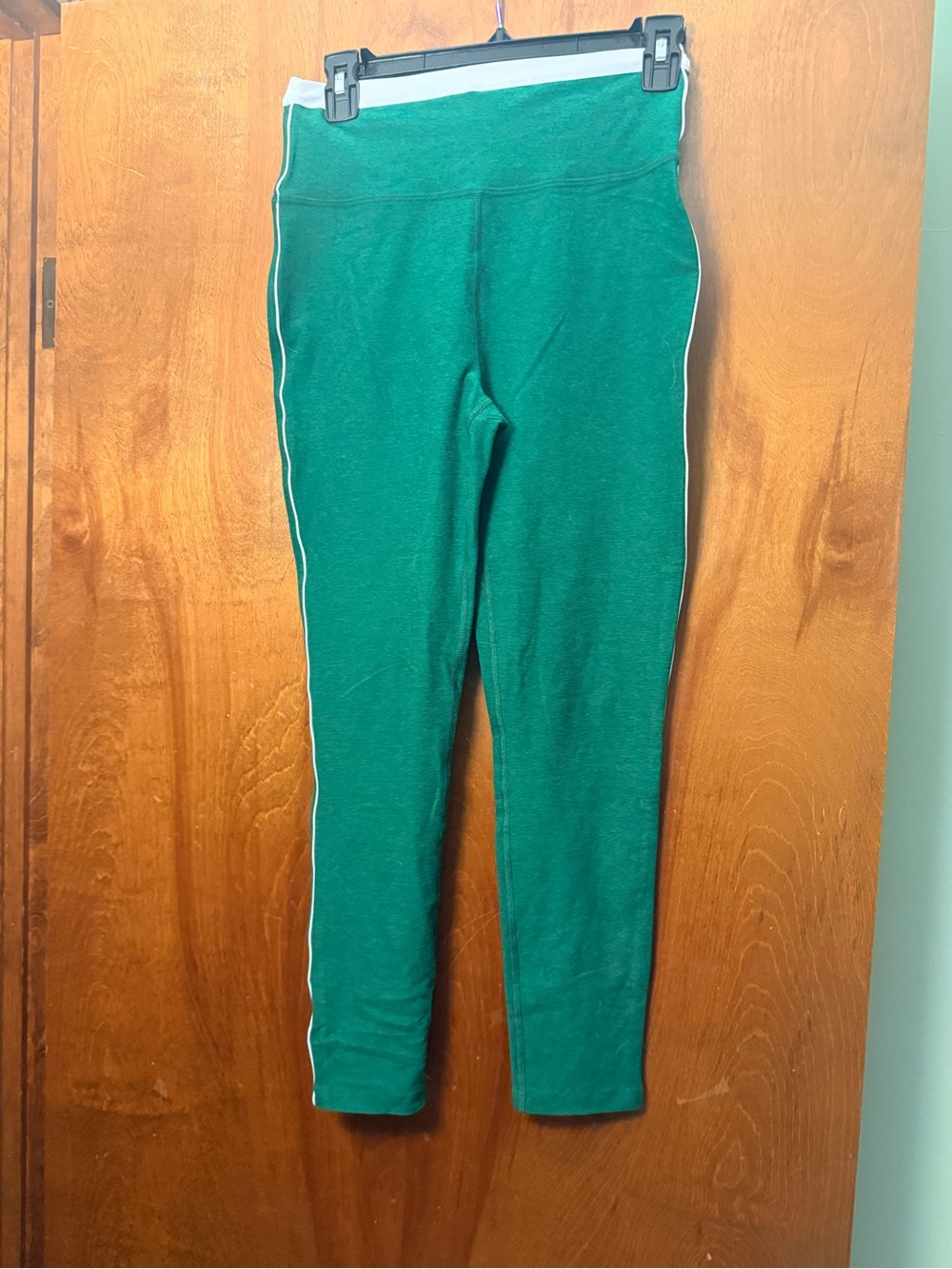 Beyond Yoga Green Leggings with White Side Stripe